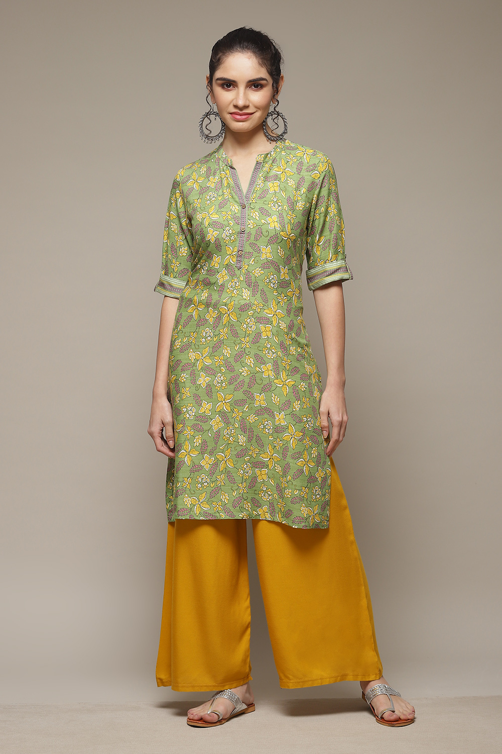 Lime Green LIVA Straight Kurta image number 1